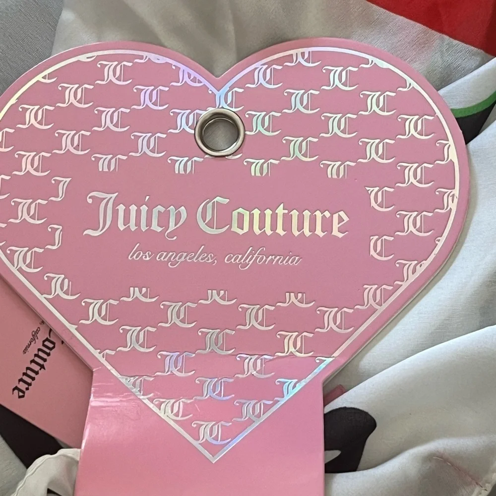 Juicy Couture Scarf Silk Red Cherry Print Logo NEW  36”